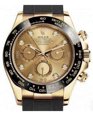 Rolex Daytona Yellow Gold Champagne Diamond Dial Ceramic Bezel Oysterflex Rubber Bracelet 116518LN - NEW