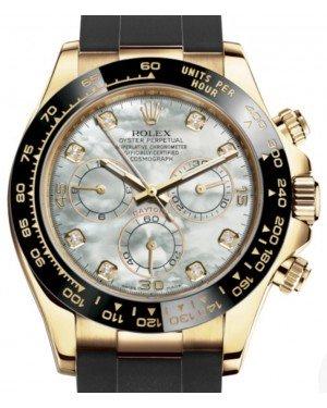 Rolex Daytona Yellow Gold White Mother Of Pearl Diamond Dial Ceramic Bezel Oysterflex Rubber Bracelet 116518LN - NEW