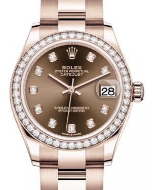 Rolex Datejust 31 Lady Midsize Rose Gold Chocolate Diamond Dial & Diamond Bezel Oyster Bracelet 278285RBR - Fresh - NY WATCH LAB 