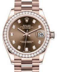 Rolex Datejust 31 Lady Midsize Rose Gold Chocolate Diamond Dial & Diamond Bezel President Bracelet 278285RBR - Fresh - NY WATCH LAB 
