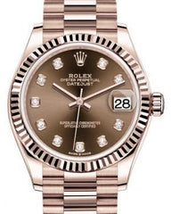 Rolex Datejust 31 Lady Midsize Rose Gold Chocolate Diamond Dial & Fluted Bezel President Bracelet 278275 - Fresh - NY WATCH LAB 