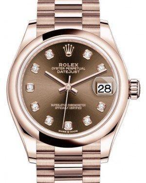 Rolex Datejust 31 Lady Midsize Rose Gold Chocolate Diamond Dial & Smooth Domed Bezel President Bracelet 278245 - Fresh - NY WATCH LAB 
