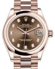 Rolex Datejust 31 Lady Midsize Rose Gold Chocolate Diamond Dial & Smooth Domed Bezel President Bracelet 278245 - Fresh - NY WATCH LAB 