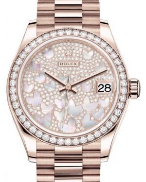Rolex Datejust 31 Lady Midsize Rose Gold Diamond Pave Mother of Pearl Butterfly Dial & Diamond Bezel President Bracelet 278285RBR - Fresh - NY WATCH LAB 