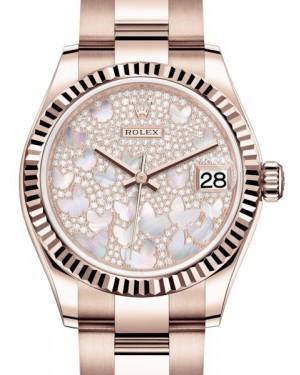Rolex Datejust 31 Lady Midsize Rose Gold Diamond Pave Mother of Pearl Butterfly Dial & Fluted Bezel Oyster Bracelet 278275 - Fresh - NY WATCH LAB 
