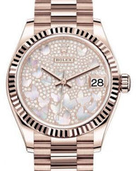 Rolex Datejust 31 Lady Midsize Rose Gold Diamond Pave Mother of Pearl Butterfly Dial & Fluted Bezel President Bracelet 278275 - Fresh - NY WATCH LAB 