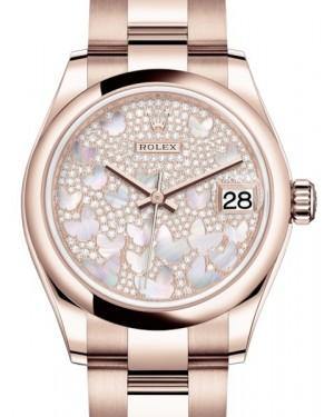 Rolex Datejust 31 Lady Midsize Rose Gold Diamond Pave Mother of Pearl Butterfly Dial & Smooth Domed Bezel Oyster Bracelet 278245 - Fresh - NY WATCH LAB 