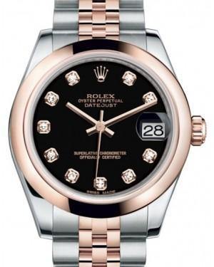 Rolex Datejust 31 Lady Midsize Rose Gold/Steel Black Diamond Dial & Smooth Domed Bezel Jubilee Bracelet 178241 - Fresh - NY WATCH LAB 