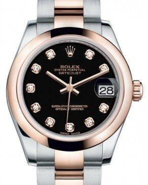 Rolex Datejust 31 Lady Midsize Rose Gold/Steel Black Diamond Dial & Smooth Domed Bezel Oyster Bracelet 178241 - Fresh - NY WATCH LAB 