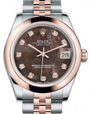 Rolex Datejust 31 Lady Midsize Rose Gold/Steel Black Mother of Pearl Diamond Dial & Smooth Domed Bezel Jubilee Bracelet 178241 - Fresh - NY WATCH LAB 