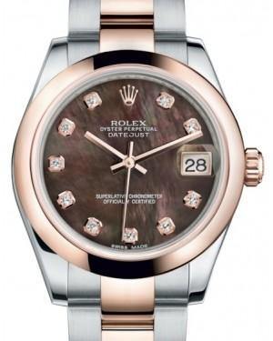 Rolex Datejust 31 Lady Midsize Rose Gold/Steel Black Mother of Pearl Diamond Dial & Smooth Domed Bezel Oyster Bracelet 178241 - Fresh - NY WATCH LAB 