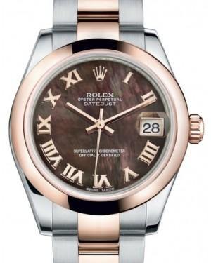 Rolex Datejust 31 Lady Midsize Rose Gold/Steel Black Mother of Pearl Roman Dial & Smooth Domed Bezel Oyster Bracelet 178241 - Fresh - NY WATCH LAB 
