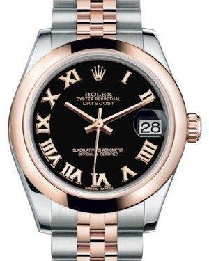 Rolex Datejust 31 Lady Midsize Rose Gold/Steel Black Roman Dial & Smooth Domed Bezel Jubilee Bracelet 178241 - Fresh - NY WATCH LAB 