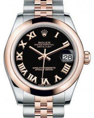 Rolex Datejust 31 Lady Midsize Rose Gold/Steel Black Roman Dial & Smooth Domed Bezel Jubilee Bracelet 178241 - Fresh - NY WATCH LAB 