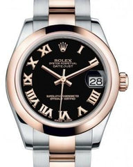 Rolex Datejust 31 Lady Midsize Rose Gold/Steel Black Roman Dial & Smooth Domed Bezel Oyster Bracelet 178241 - Fresh - NY WATCH LAB 