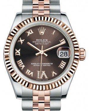 Rolex Datejust 31 Lady Midsize Rose Gold/Steel Chocolate Roman Diamond VI Dial & Fluted Bezel Jubilee Bracelet 178271 - Fresh - NY WATCH LAB 
