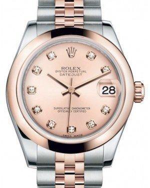 Rolex Datejust 31 Lady Midsize Rose Gold/Steel Pink Diamond Dial & Smooth Domed Bezel Jubilee Bracelet 178241 - Fresh - NY WATCH LAB 