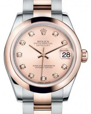 Rolex Datejust 31 Lady Midsize Rose Gold/Steel Pink Diamond Dial & Smooth Domed Bezel Oyster Bracelet 178241 - Fresh - NY WATCH LAB 