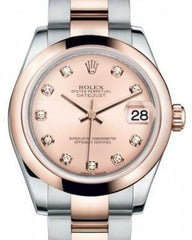 Rolex Datejust 31 Lady Midsize Rose Gold/Steel Pink Diamond Dial & Smooth Domed Bezel Oyster Bracelet 178241 - Fresh - NY WATCH LAB 