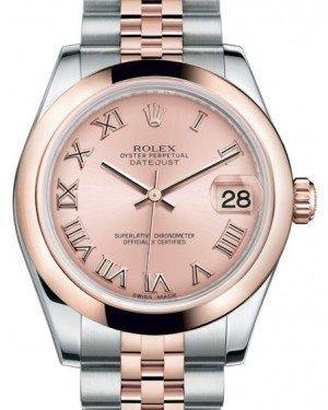 Rolex Datejust 31 Lady Midsize Rose Gold/Steel Pink Roman Dial & Smooth Domed Bezel Jubilee Bracelet 178241 - Fresh - NY WATCH LAB 