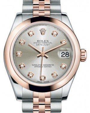 Rolex Datejust 31 Lady Midsize Rose Gold/Steel Silver Diamond Dial & Smooth Domed Bezel Jubilee Bracelet 178241 - Fresh - NY WATCH LAB 