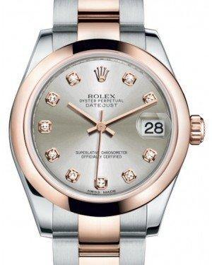 Rolex Datejust 31 Lady Midsize Rose Gold/Steel Silver Diamond Dial & Smooth Domed Bezel Oyster Bracelet 178241 - Fresh - NY WATCH LAB 
