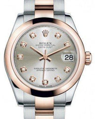 Rolex Datejust 31 Lady Midsize Rose Gold/Steel Silver Diamond Dial & Smooth Domed Bezel Oyster Bracelet 178241 - Fresh - NY WATCH LAB 