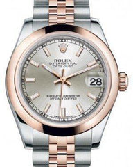 Rolex Datejust 31 Lady Midsize Rose Gold/Steel Silver Index Dial & Smooth Domed Bezel Jubilee Bracelet 178241 - Fresh - NY WATCH LAB 