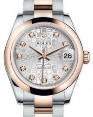 Rolex Datejust 31 Lady Midsize Rose Gold/Steel Silver Jubilee Diamond Dial & Smooth Domed Bezel Oyster Bracelet 178241 - Fresh - NY WATCH LAB 