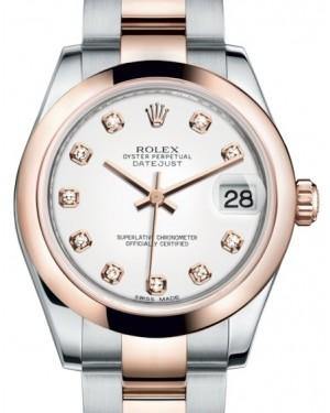 Rolex Datejust 31 Lady Midsize Rose Gold/Steel White Diamond Dial & Smooth Domed Bezel Oyster Bracelet 178241 - Fresh - NY WATCH LAB 