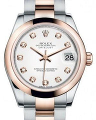 Rolex Datejust 31 Lady Midsize Rose Gold/Steel White Diamond Dial & Smooth Domed Bezel Oyster Bracelet 178241 - Fresh - NY WATCH LAB 