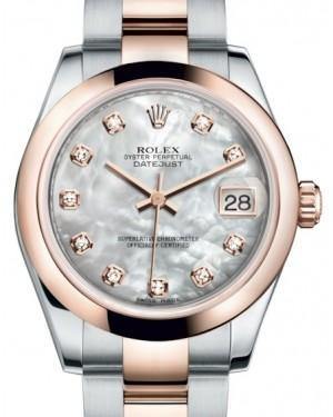 Rolex Datejust 31 Lady Midsize Rose Gold/Steel White Mother of Pearl Diamond Dial & Smooth Domed Bezel Oyster Bracelet 178241 - Fresh - NY WATCH LAB 