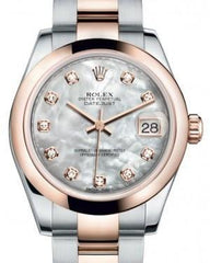 Rolex Datejust 31 Lady Midsize Rose Gold/Steel White Mother of Pearl Diamond Dial & Smooth Domed Bezel Oyster Bracelet 178241 - Fresh - NY WATCH LAB 