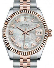 Rolex Datejust 31 Lady Midsize Rose Gold/Steel White Mother of Pearl Roman Dial & Fluted Bezel Jubilee Bracelet 178271 - Fresh - NY WATCH LAB 