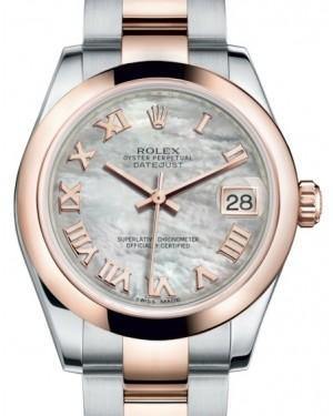 Rolex Datejust 31 Lady Midsize Rose Gold/Steel White Mother of Pearl Roman Dial & Smooth Domed Bezel Oyster Bracelet 178241 - Fresh - NY WATCH LAB 