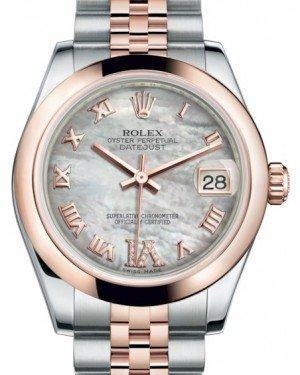 Rolex Datejust 31 Lady Midsize Rose Gold/Steel White Mother of Pearl Roman Diamond VI Dial & Smooth Domed Bezel Jubilee Bracelet 178241 - Fresh - NY WATCH LAB 