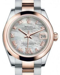Rolex Datejust 31 Lady Midsize Rose Gold/Steel White Mother of Pearl Roman Diamond VI Dial & Smooth Domed Bezel Oyster Bracelet 178241 - Fresh - NY WATCH LAB 