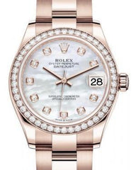 Rolex Datejust 31 Lady Midsize Rose Gold White Mother of Pearl Diamond Dial & Diamond Bezel Oyster Bracelet 278285RBR - Fresh - NY WATCH LAB 
