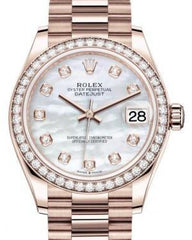 Rolex Datejust 31 Lady Midsize Rose Gold White Mother of Pearl Diamond Dial & Diamond Bezel President Bracelet 278285RBR - Fresh - NY WATCH LAB 