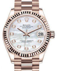 Rolex Datejust 31 Lady Midsize Rose Gold White Mother of Pearl Diamond Dial & Fluted Bezel President Bracelet 278275 - Fresh - NY WATCH LAB 