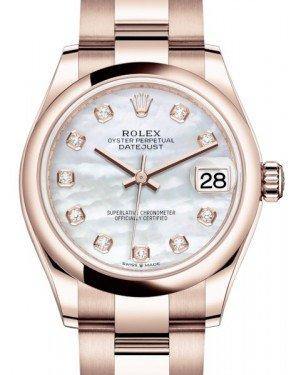 Rolex Datejust 31 Lady Midsize Rose Gold White Mother of Pearl Diamond Dial & Smooth Domed Bezel Oyster Bracelet 278245 - Fresh - NY WATCH LAB 