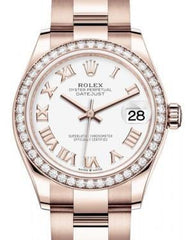 Rolex Datejust 31 Lady Midsize Rose Gold White Roman Dial & Diamond Bezel Oyster Bracelet 278285RBR - Fresh - NY WATCH LAB 