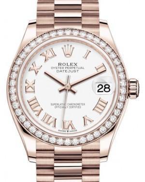 Rolex Datejust 31 Lady Midsize Rose Gold White Roman Dial & Diamond Bezel President Bracelet 278285RBR - Fresh - NY WATCH LAB 