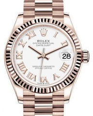Rolex Datejust 31 Lady Midsize Rose Gold White Roman Dial & Fluted Bezel President Bracelet 278275 - Fresh - NY WATCH LAB 