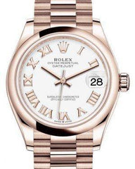 Rolex Datejust 31 Lady Midsize Rose Gold White Roman Dial & Smooth Domed Bezel President Bracelet 278245 - Fresh - NY WATCH LAB 