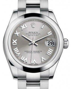 Rolex Datejust 31 Lady Midsize Stainless Steel Rhodium Roman Dial & Smooth Domed Bezel Oyster Bracelet 178240 - Fresh - NY WATCH LAB 