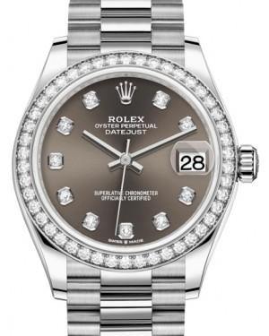 Rolex Datejust 31 Lady Midsize White Gold Dark Grey Diamond Dial & Diamond Bezel President Bracelet 278289RBR - Fresh - NY WATCH LAB 