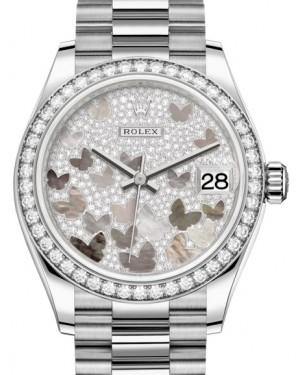 Rolex Datejust 31 Lady Midsize White Gold Diamond Pave Mother of Pearl Butterfly Dial & Diamond Bezel President Bracelet 278289RBR - Fresh - NY WATCH LAB 
