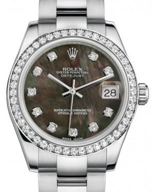 Rolex Datejust 31 Lady Midsize White Gold/Steel Black Mother of Pearl Diamond Dial & Diamond Bezel Oyster Bracelet 178384 - Fresh - NY WATCH LAB 