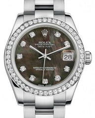 Rolex Datejust 31 Lady Midsize White Gold/Steel Black Mother of Pearl Diamond Dial & Diamond Bezel Oyster Bracelet 178384 - Fresh - NY WATCH LAB 
